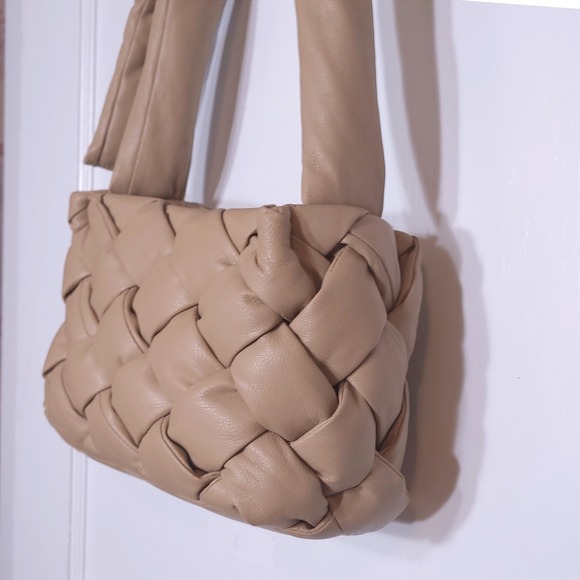 Ecostitch USA Handbags - Ecostitch USA Tan Beige Woven Padded Faux Leather Crossbody Bag Handbag